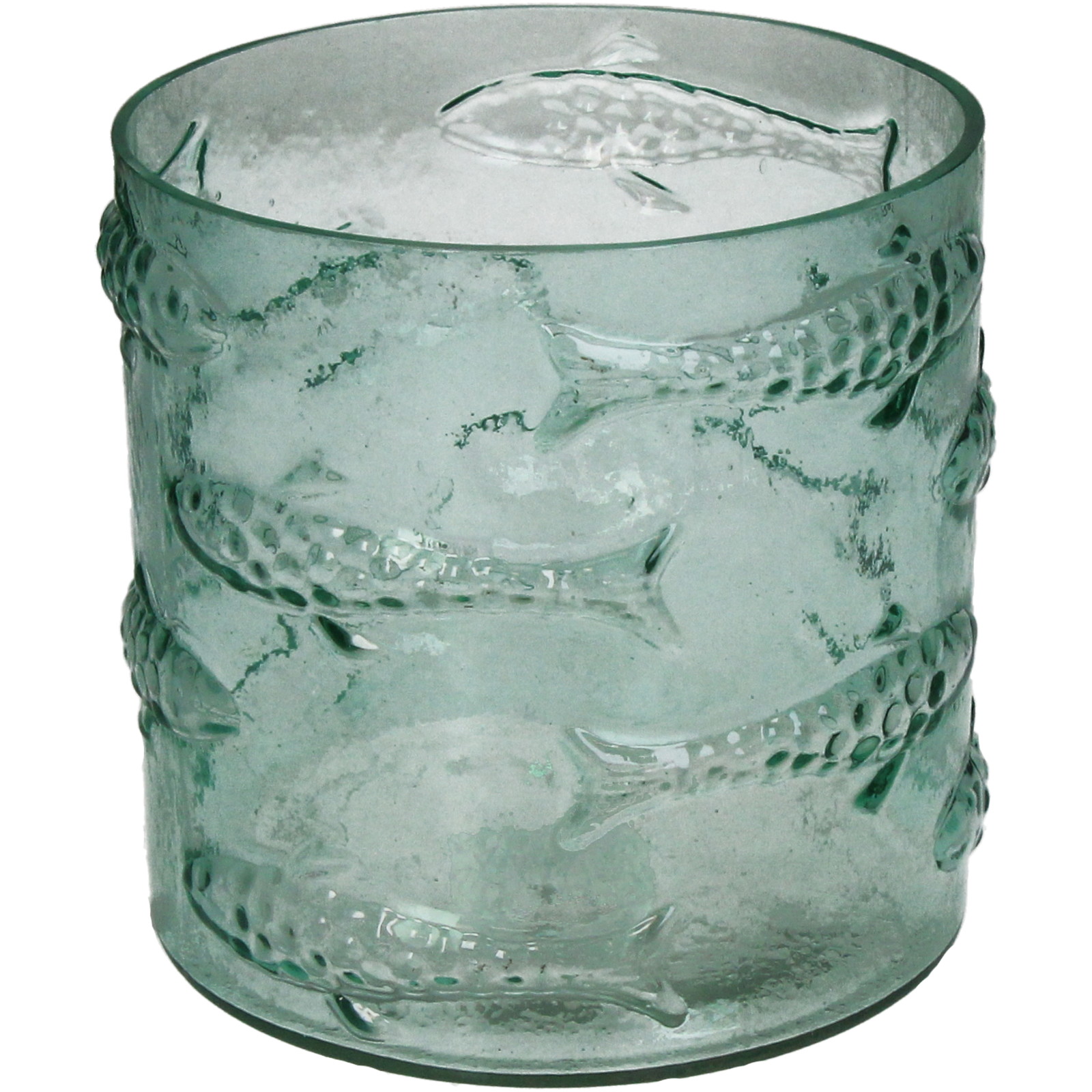 Candle Holder Fishes Glass Turquoise 13x13x13cm