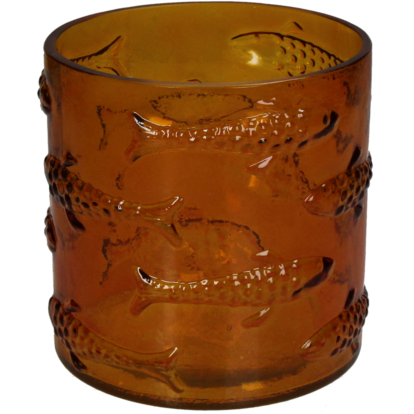 ■Candle Holder Fishes Glass Yellow 13x13x13cm