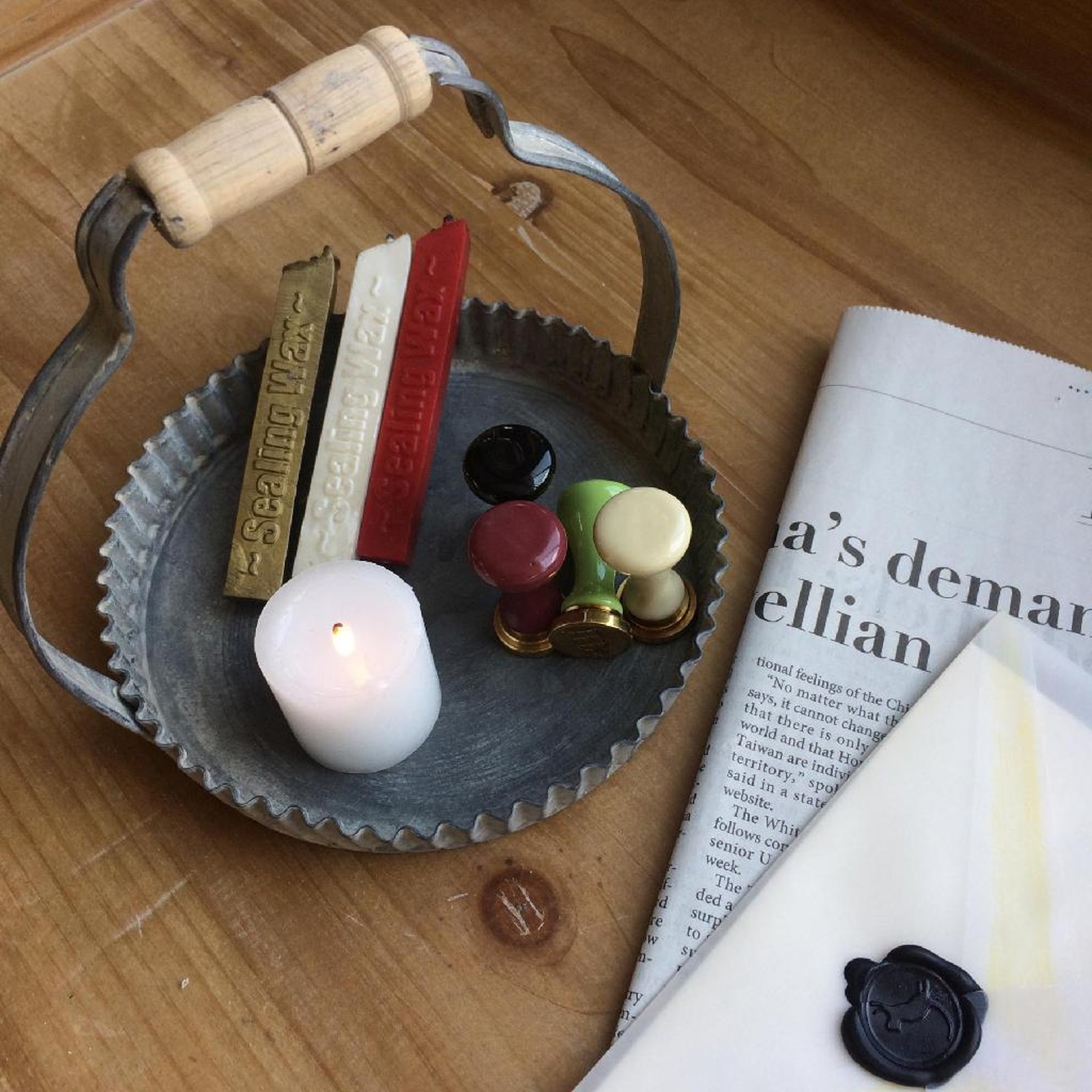 【個人宅配送不可】(4)ラギッド ハンドルブリキトレイ ラウンド Sサイズ