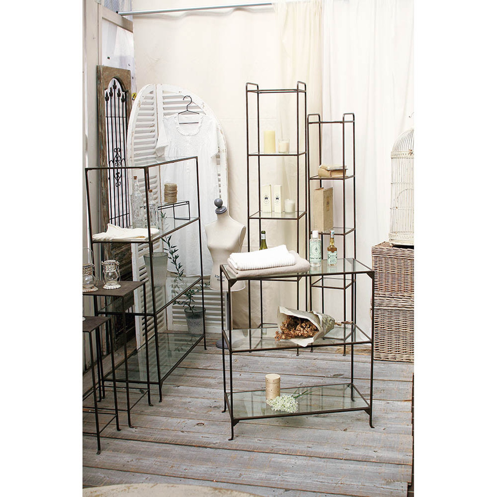 【個人宅配送不可】ジョセフアイアンガラスディスプレイ台ワイドLサイズ