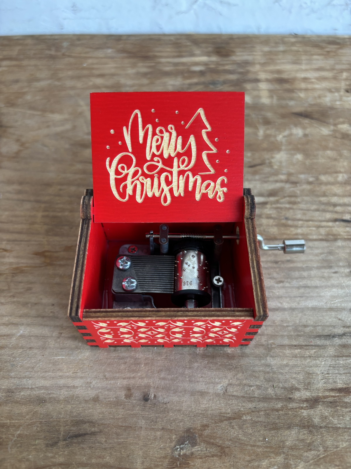 【個人宅配送不可】木製オルゴール 手巻き レッド