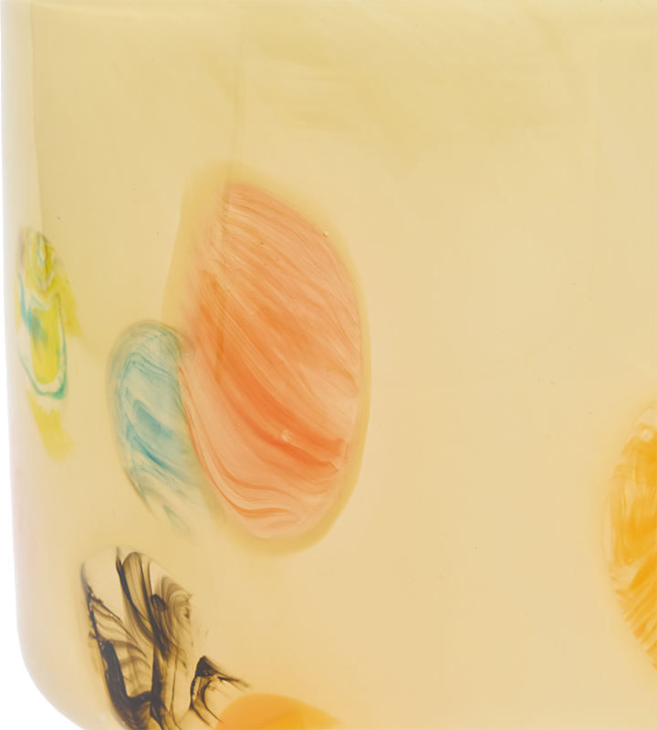 【個人宅配送不可】DGガラスステップポット&ソーサーφ10xH12 クリームフラワー