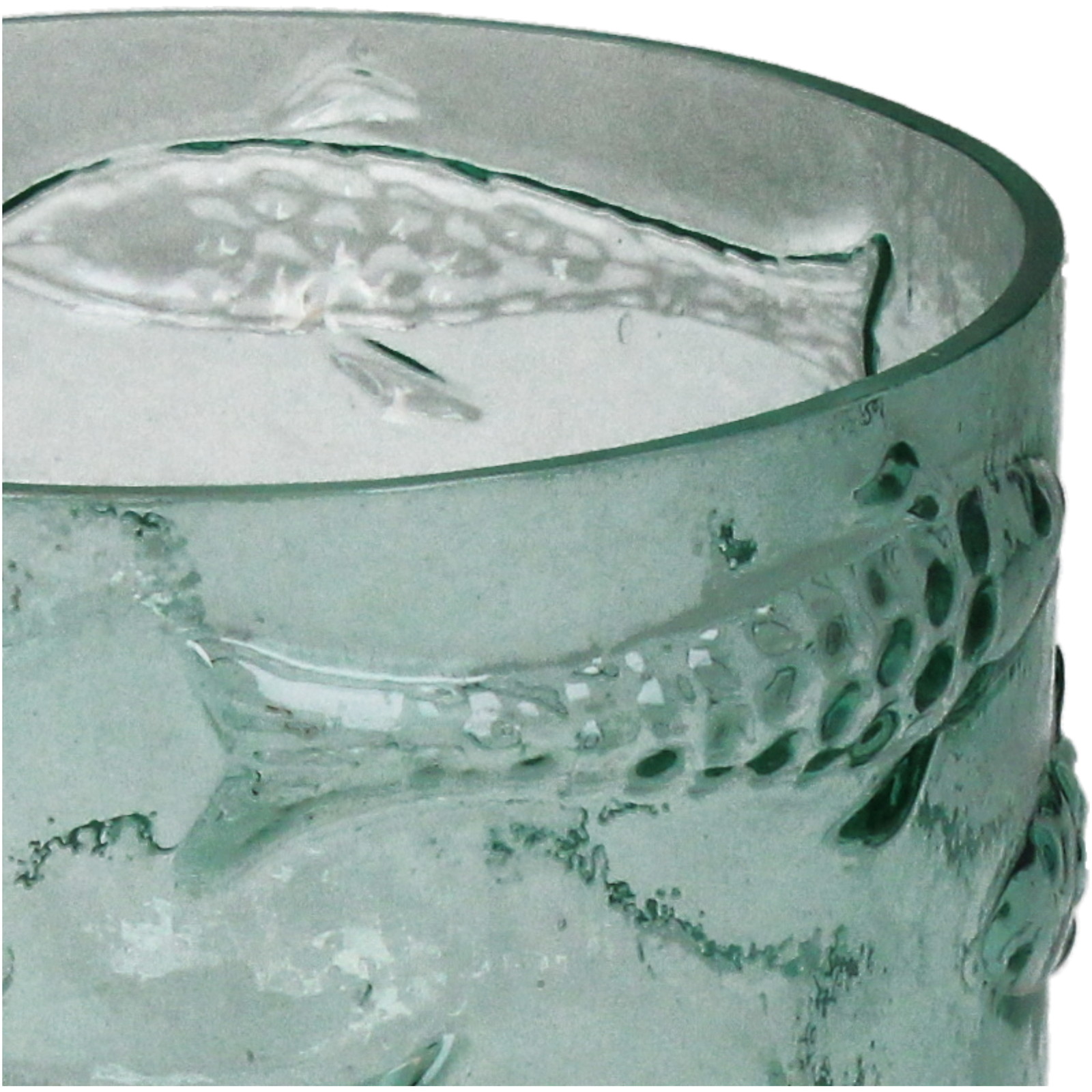Candle Holder Fishes Glass Turquoise 13x13x13cm