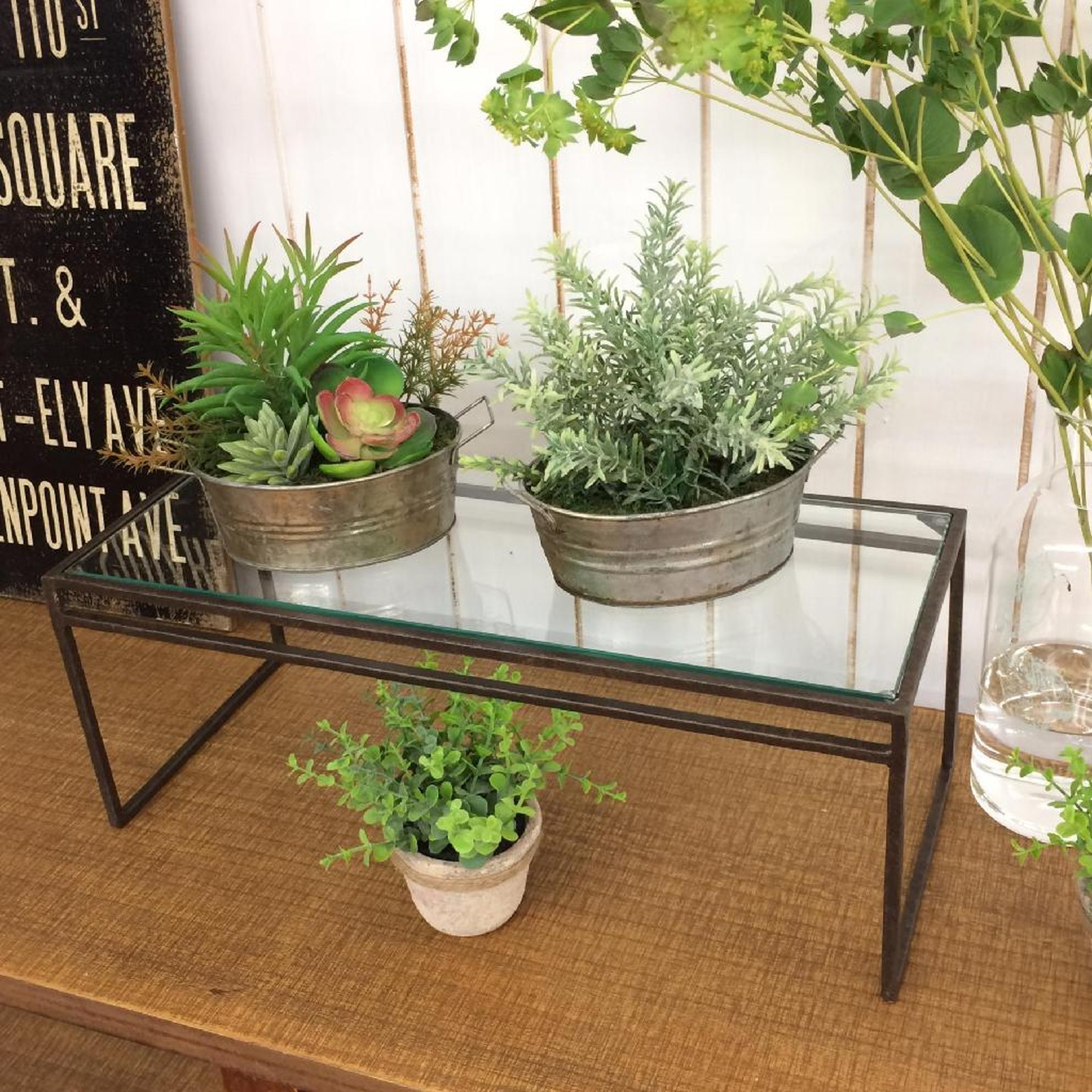 【個人宅配送不可】ジョセフアイアンガラスディスプレイ台ワイドLサイズ