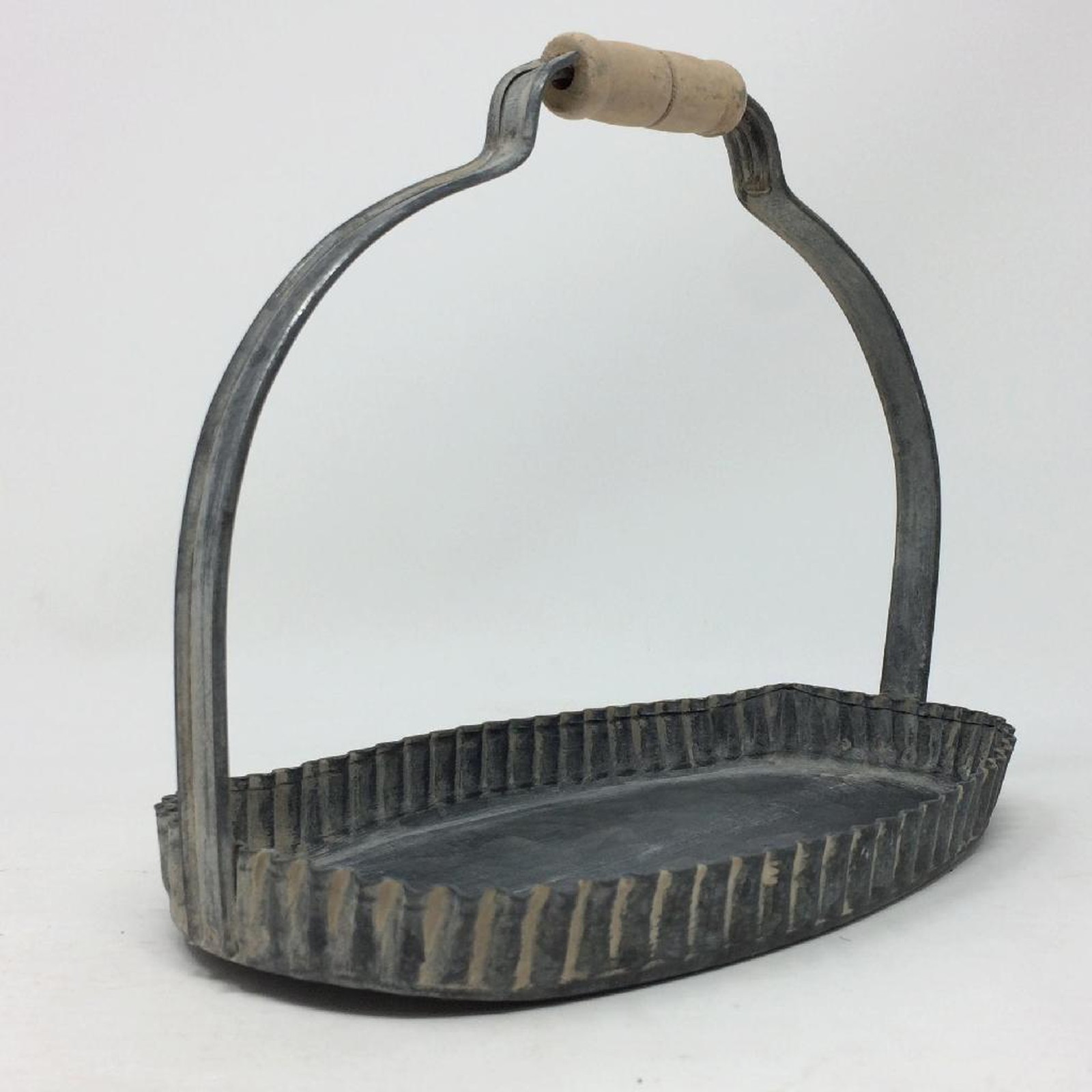 【個人宅配送不可】(4)ラギッド ハンドルブリキトレイ オーバル Sサイズ