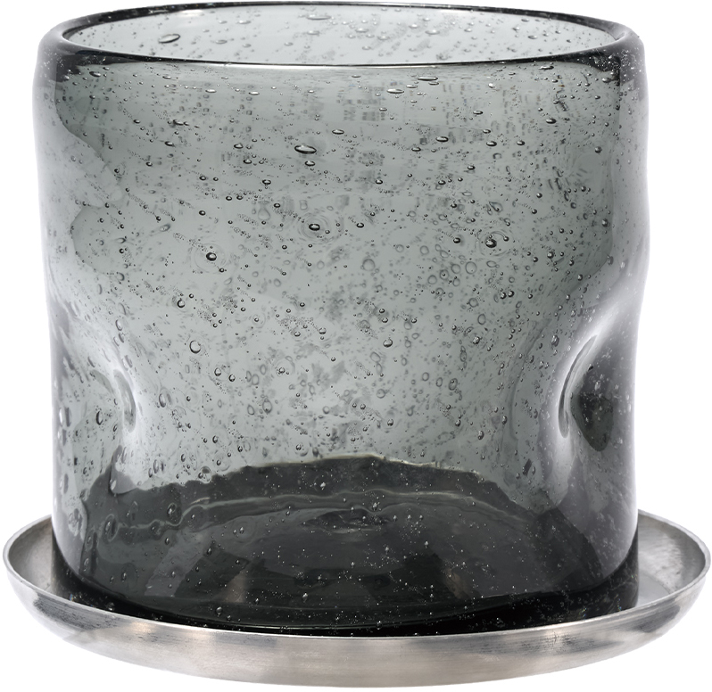 【個人宅配送不可】DGガラスナローポット&ソーサーφ10xH10 グレイ