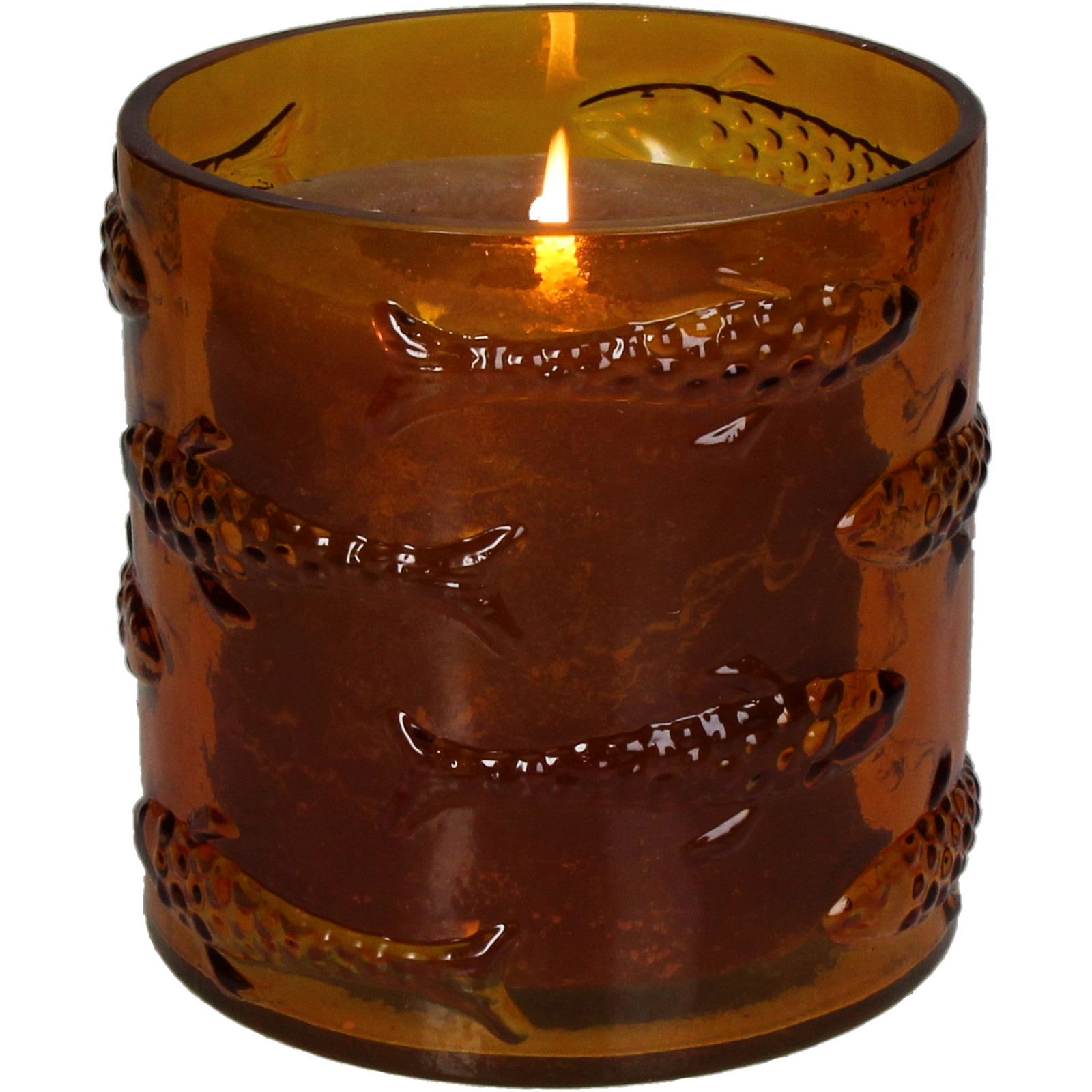 ■Candle Holder Fishes Glass Yellow 13x13x13cm