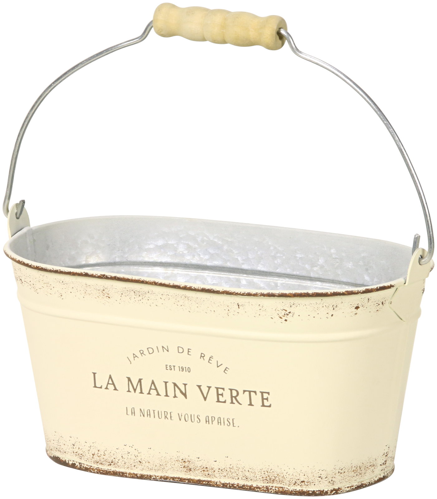 ガーデンブリキハンドル付連鉢3号用ホワイト L付