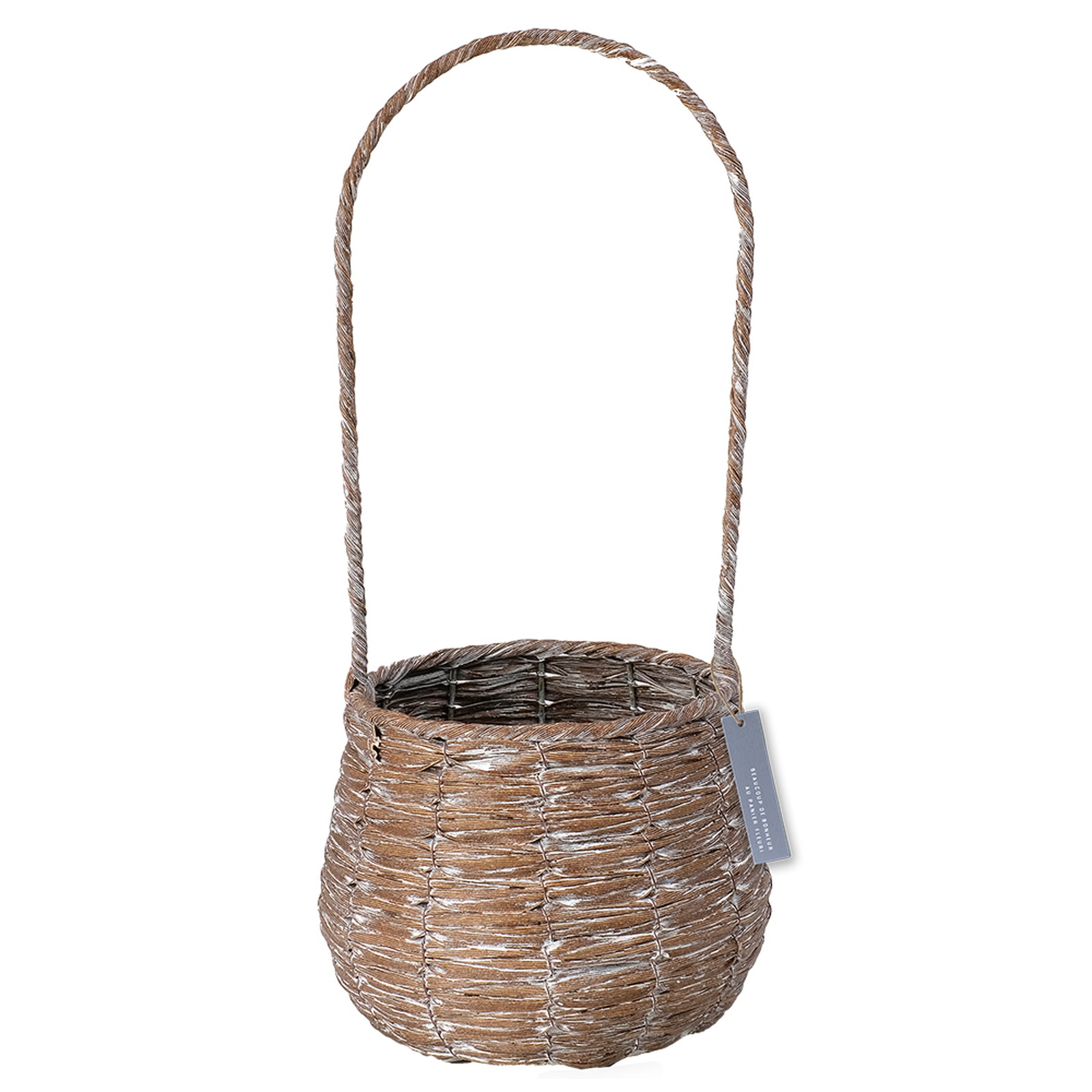 PE素材シャビー加工バスケット 手つきラウンドM