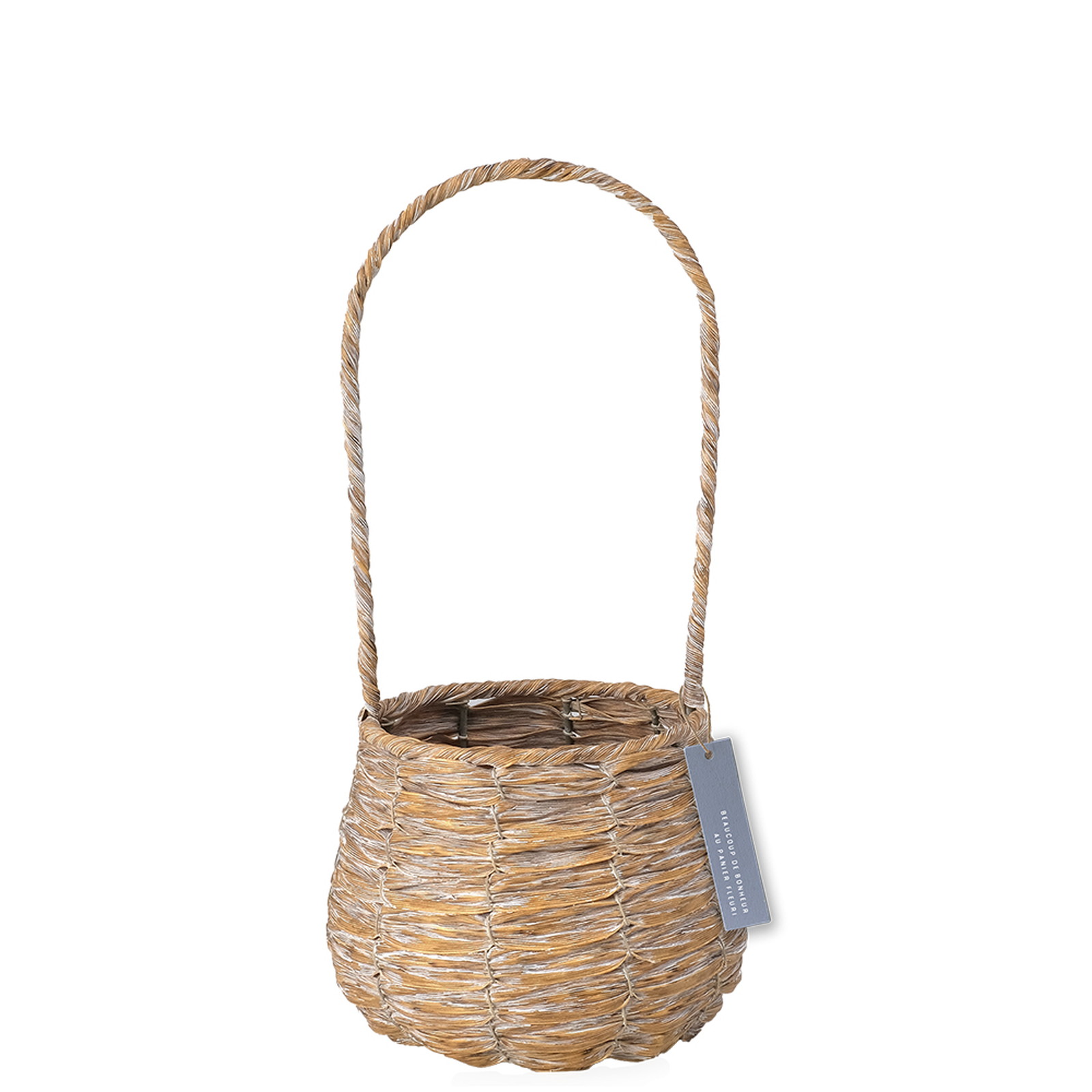 PE素材シャビー加工バスケット 手つきラウンドS