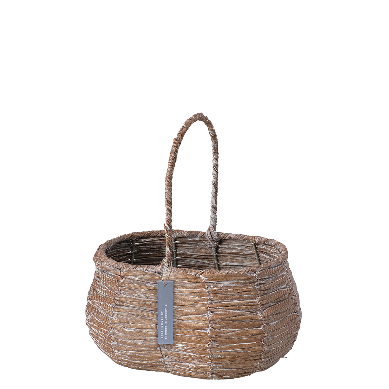 PE素材シャビー加工バスケット 手つきオーバルM