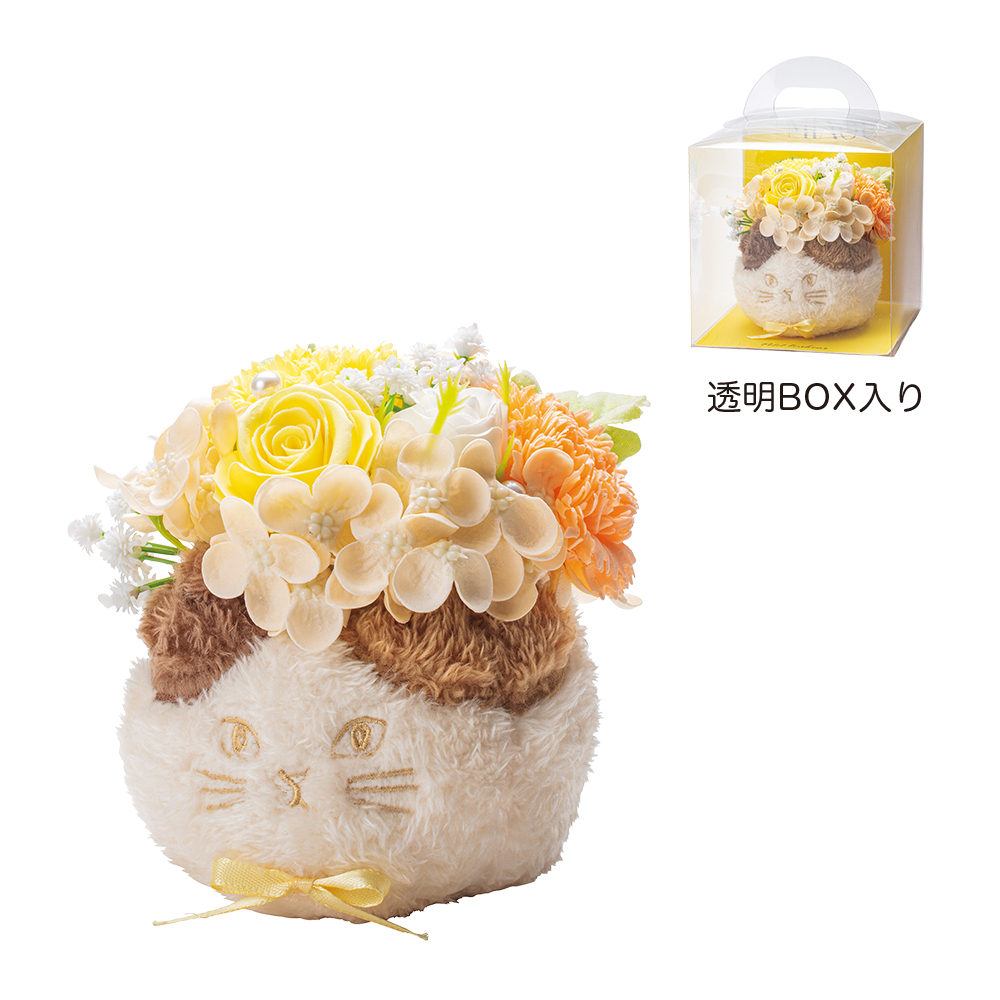 ふわふわネコポットソープフラワー イエロー