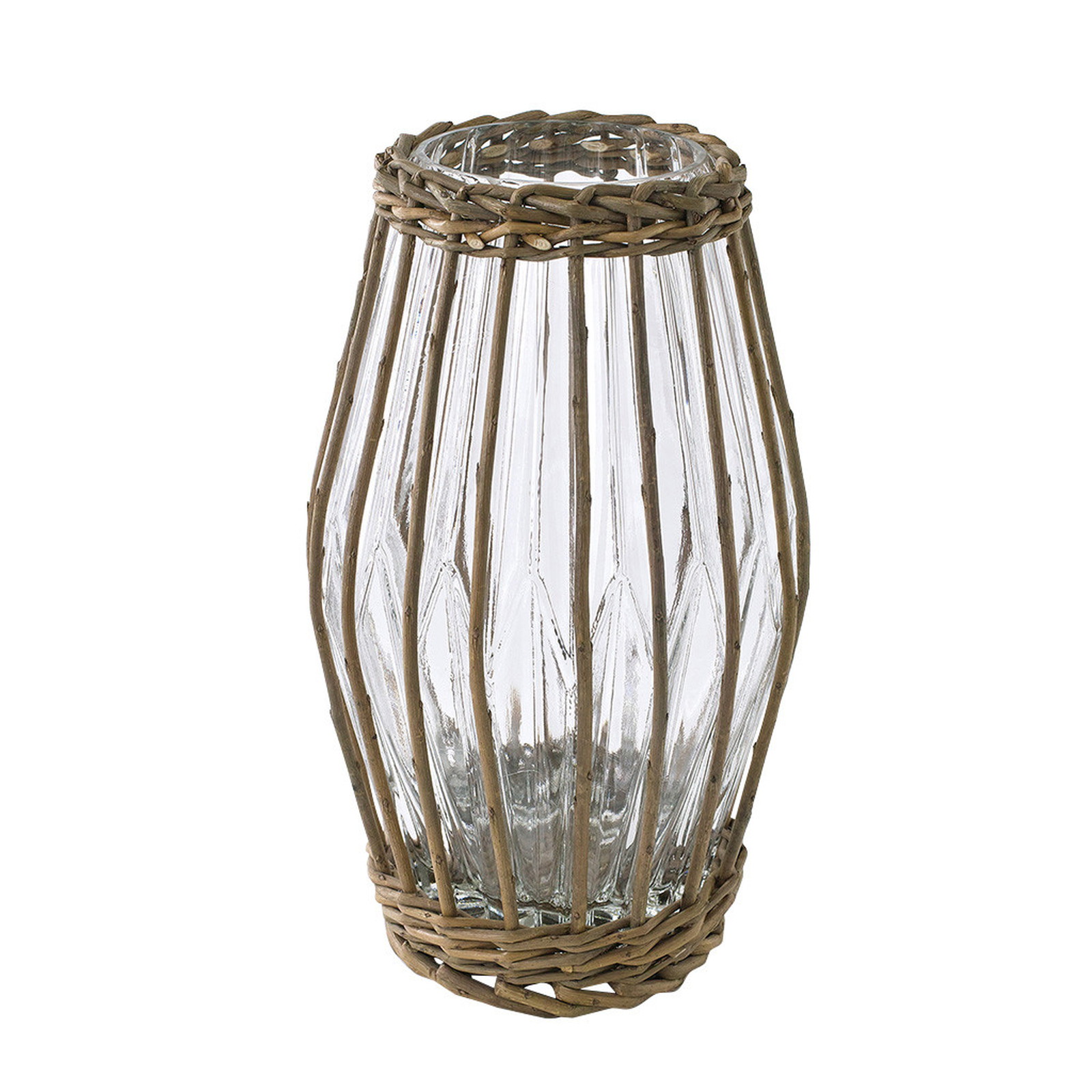 個人宅配送不可】FONTAINE かご編みｶﾞﾗｽﾌﾗﾜｰﾍﾞｰｽ ﾛﾝｸﾞ: フラワーベース