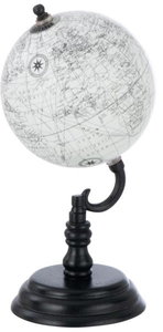 WORLD GLOBE ON FT WD GRY/BL S (13x13x27)