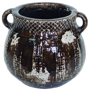 【個人宅配送不可】グレーズドジャーポットチョコブラウン