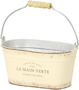 ガーデンブリキハンドル付連鉢3号用ホワイト L付